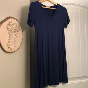 Navy blue short-sleeve v-neck tee shirt dress!